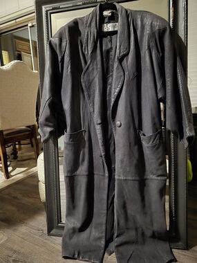 BB Dakota Black Leather Long Coat with Draped Collar